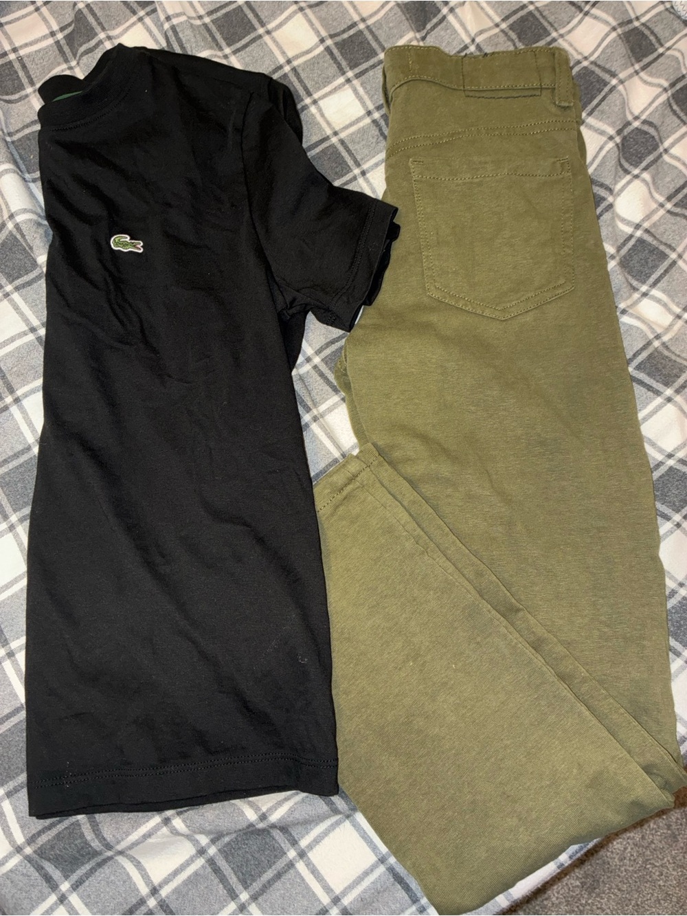 Lacoste Black Tee with Olive Green Leggings Set